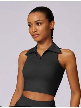 Halara NWT Black Collared halter racerback Sleeveless Crop Top XL - Stretchy